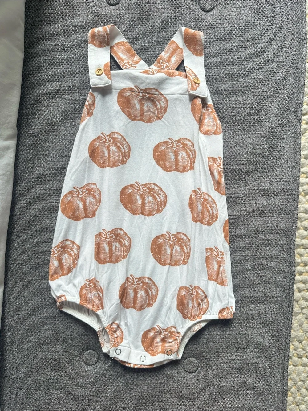 kate quinn White Romper with Orange Pumpkin Print
